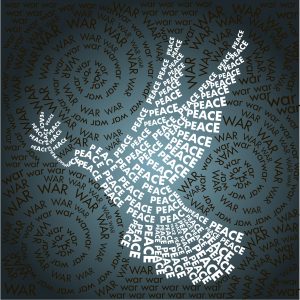 dove of peace in the words background Word War. Day related in shape of peace symbol